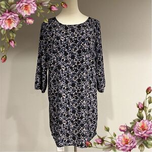 Boat neck long sleeve‎ loose fit a-line floral mini dress